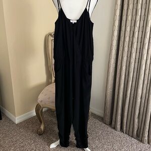 Parker Silk Adjustable Shoulder Straps V-Neck Black Jumpsuit. Size Small